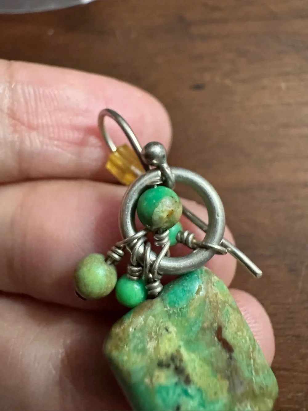 Silver Turquoise Rectangle Stone w/Dangle Bead Earrings